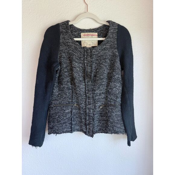 Anthropologie Cartonnier Glimmered Tweed Snap Front Jacket in Gray & Black Sz M - Picture 6 of 13